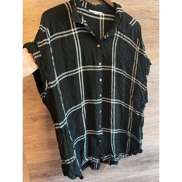 Jane and Delancey Blouse Top Size 2X Plus Black Button down Wrinkled Geometric - Picture 3 of 8